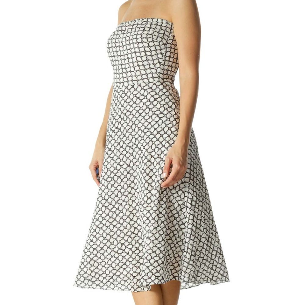 J.Crew White & Brown Patterned Strapless Cotton Dress - Picture 2 of 3